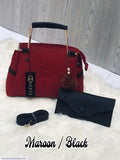 Maroon Rexine Handbag Set 2 Pieces 10x3x8"
