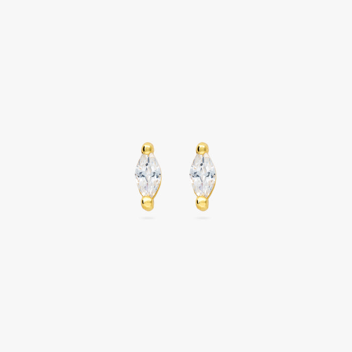 This is a pair of marquise mini studs featuring clear oblong shaped gems and has gold accents. [pair] color:null|gold/clear