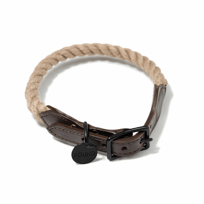 Matte Black/Natural Up-Cycled Rope Cat & Dog CollarDog CollarsFound My AnimalXS