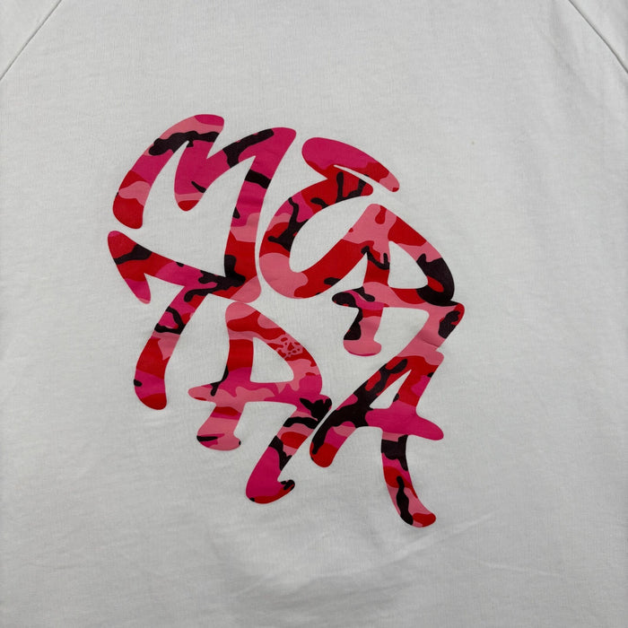 Mertra Pink Camo Logo Graphic T Shirt White Boxy Oversized Size M