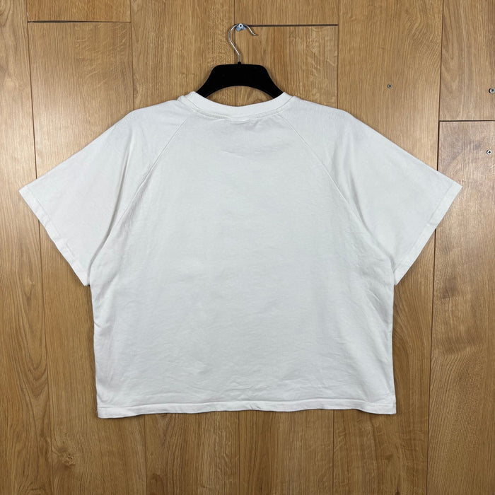 Mertra Pink Camo Logo Graphic T Shirt White Boxy Oversized Size M