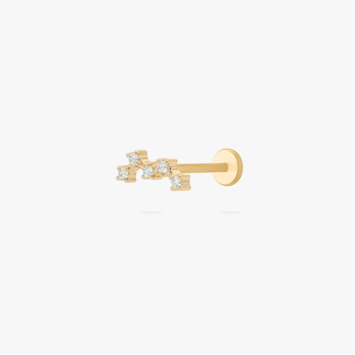 This is an image of a gold toned titanium flatback stud with 5 crystal CZ stones in the shape of a constellation.
