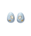 Mini teardrop earrings are dotted with mother-of-pearl and semiprecious lemon quartz stones.