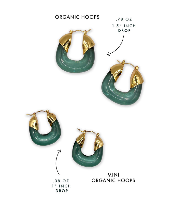 Comparison diagram showing size difference of regular and mini organic hoops
