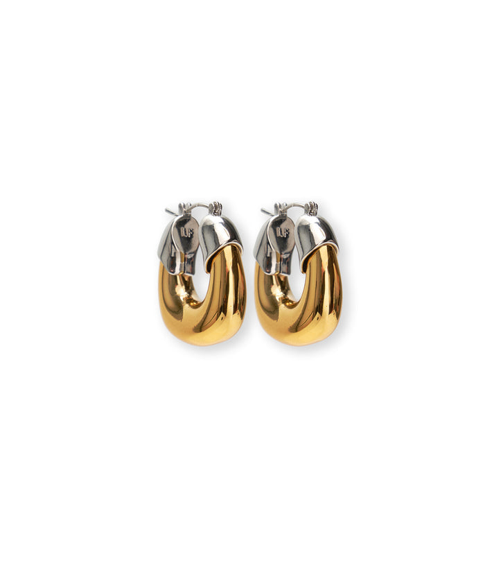 Mini Organic Hoops in Mixed Metal. Hoop earrings with gold and silver-plated brass.
