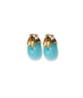 Mini Organic Hoops in Pool. Gold-plated brass and bright blue resin hoop earrings