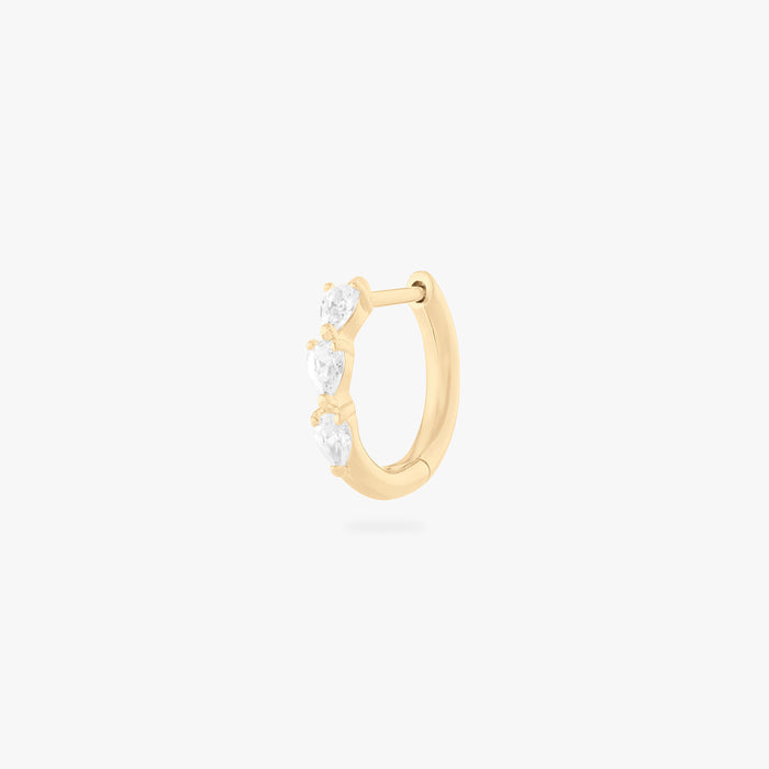 mini pave pear huggie in gold with clear pear cz stones color:null|gold/clear