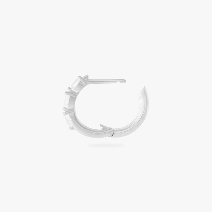mini pave pear huggie in silver with clear pear cz stones color:null|silver/clear