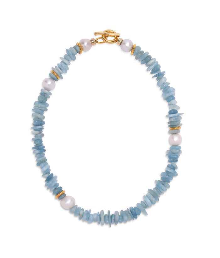 Laguna Necklace in Dark Electric Blue. Single strand of cobalt blue African glass beads with gold accents