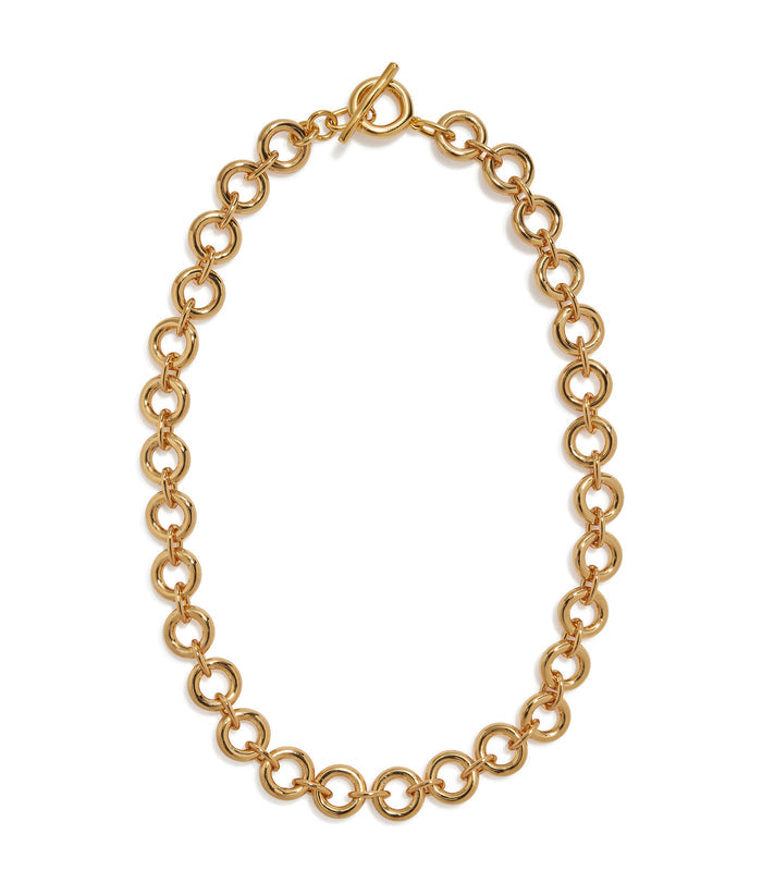 Mood Necklace in Gold. Gold-plated brass round links with a toggle closure.