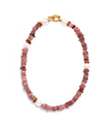 Mood Necklace in Strawberry Quartz. Strawberry Quartz necklace with assorted pearls, gold plated brass, toggle closure.