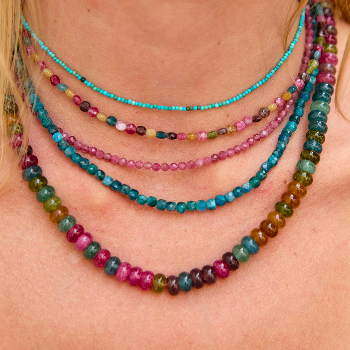 Multi-Color Jade Beaded Necklace - 15-17"