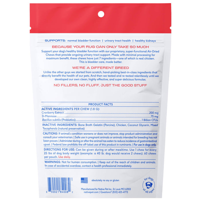 Native Pet Cranberry Bladder Chews Kidney & Urinary Supplement for DogsWellnessFound My Animal30ct