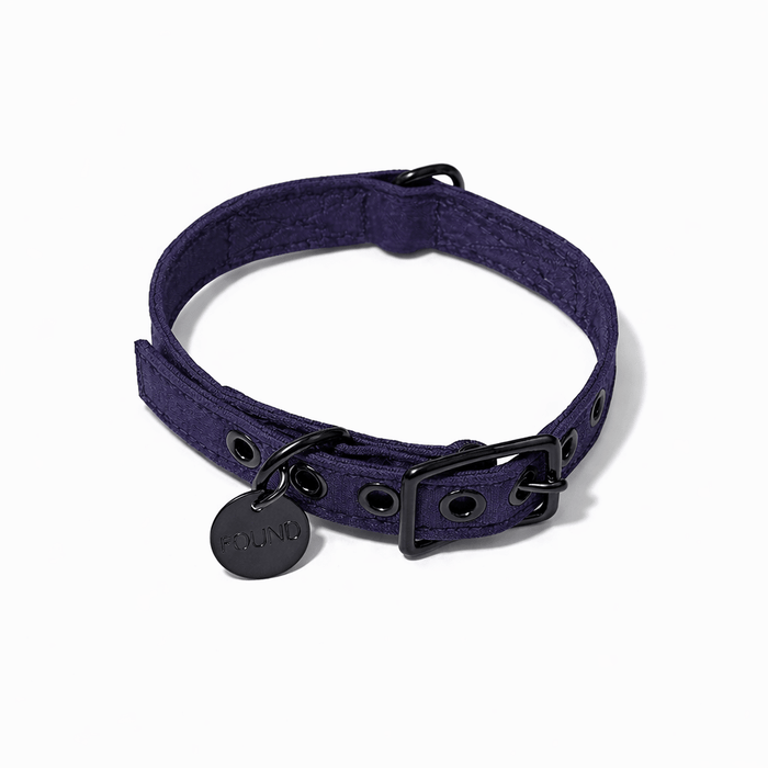 Navy Waxed Cotton Canvas Cat & Dog Collar – Matte Black HardwareDog CollarsFound My AnimalXS