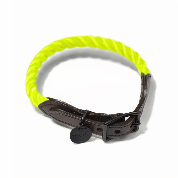 Neon Yellow Rope Cat & Dog Collar – Matte Black HardwareDog CollarsFound My AnimalXS