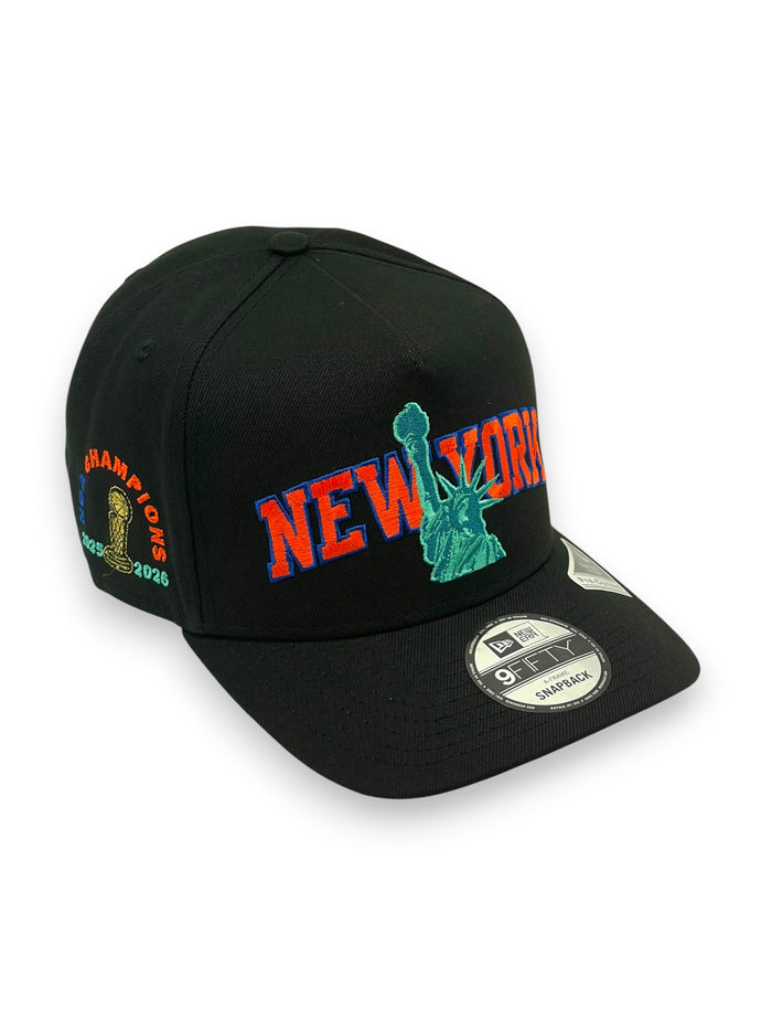 NEW YORK KNICKS (BLACK) (LIBERTY) (2026 NBA FINALS CHAMPS) "9FIFTY AFRAME" NEW ERA SNAPBACK