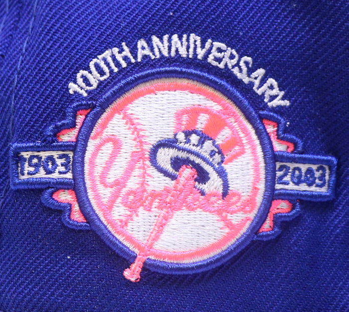 NEW YORK YANKEES (ROYAL) "100TH ANNIVERSARY" NEW ERA 59FIFTY FITTED (HOT PINK BOTTOM)