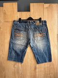 Nippon Blue Denim Shorts W36 Japanese Embroidered Jorts Raw Hem