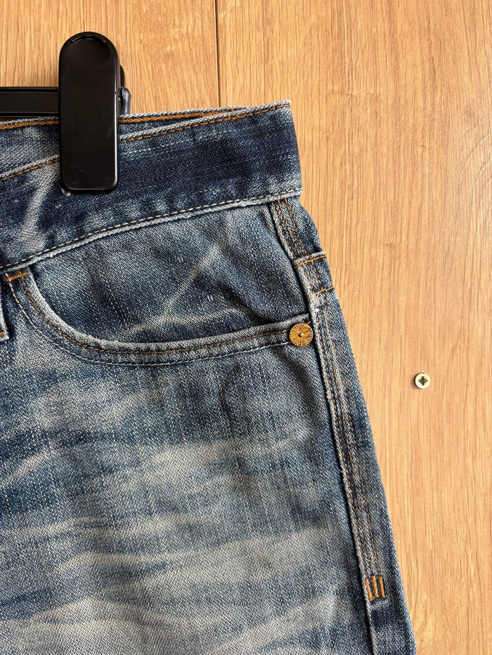 Nippon Blue Denim Shorts W36 Japanese Embroidered Jorts Raw Hem