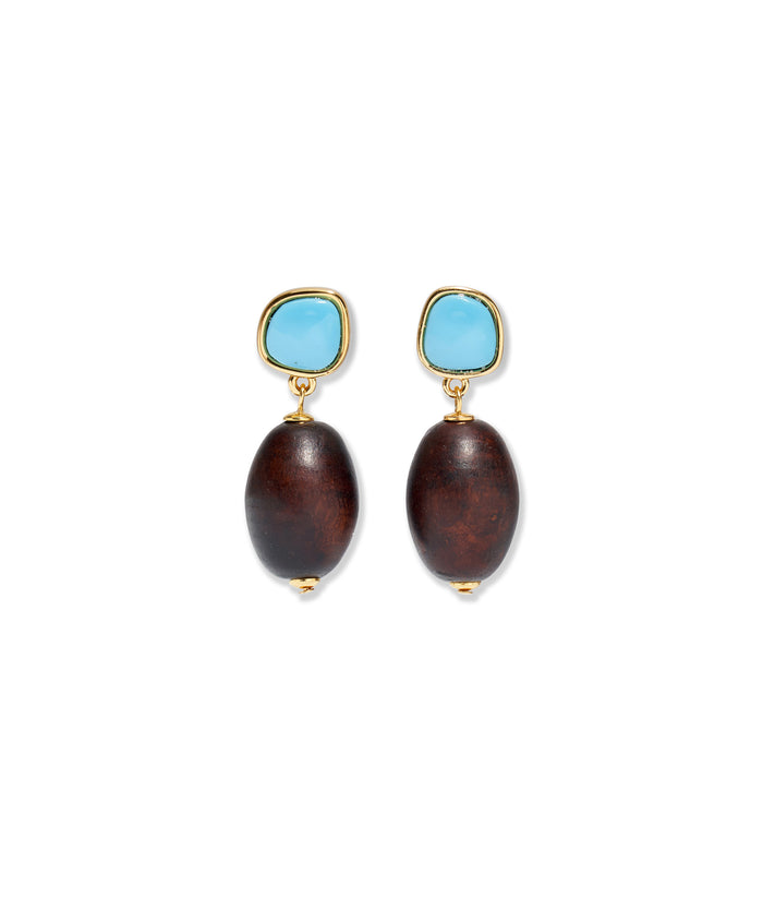 Olea Earrings, alt view with darker wood drops