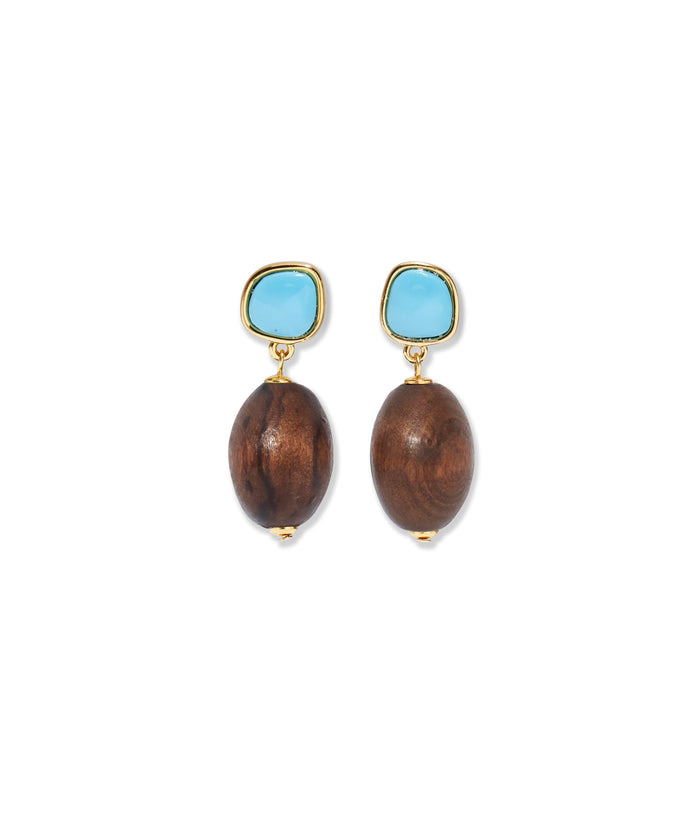 Olea Earrings, alt view 2 with differently grained wood drops