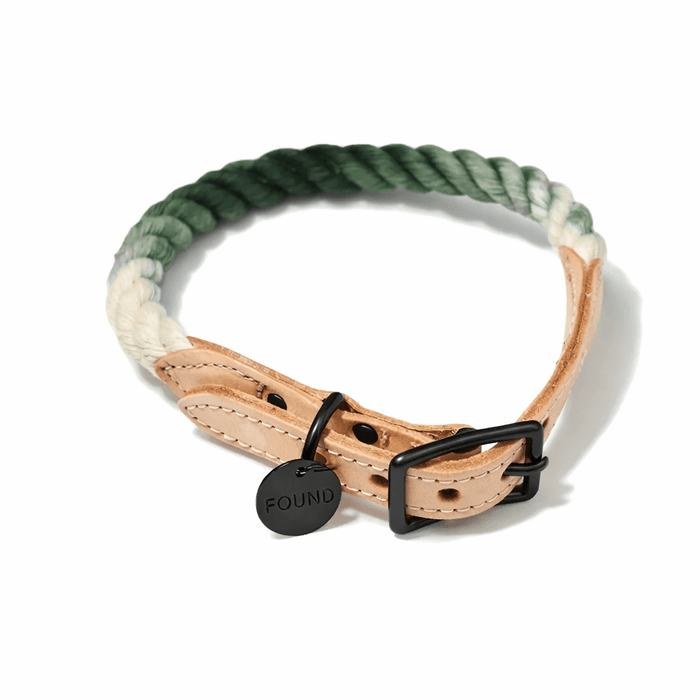 Olive Ombre Cotton Rope Cat & Dog Collar – Matte Black HardwareDog CollarsFound My AnimalXS