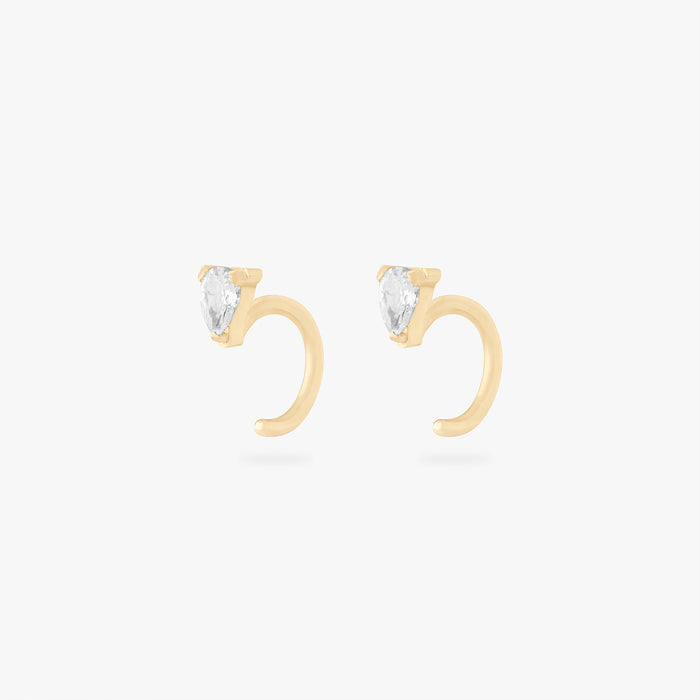 gold open cz huggie with pear cz stone in 5mm [pair] color:null|gold/clear
