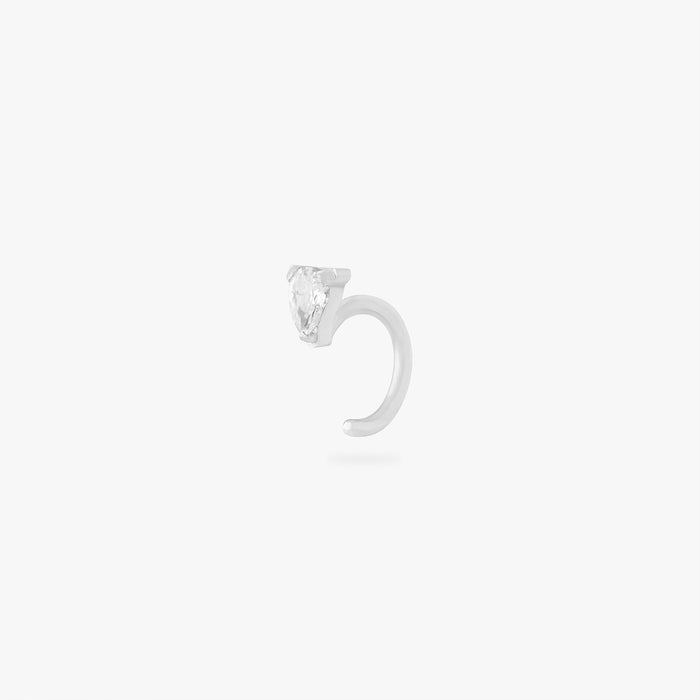 silver open cz huggie with pear cz stone in 5mm color:null|silver/clear