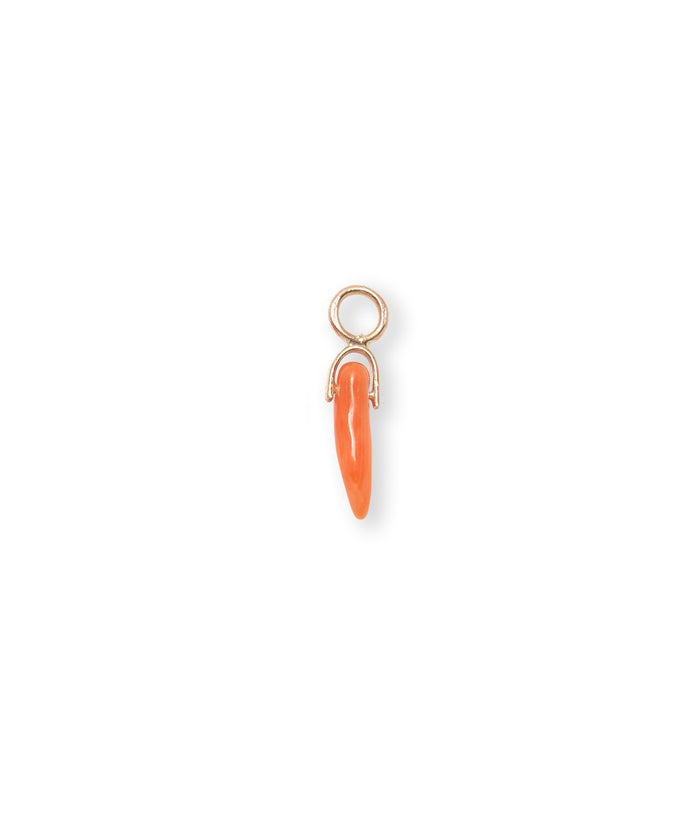Orange Coral Horn 14k Gold Earring Charm.