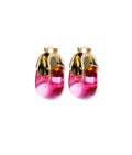 Organic Hoops in Flamingo. Gold plated hoop earrings with transparent bring pink-colored resin.