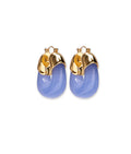 Gold-plated hoop earrings with periwinkle blue-colored resin.