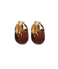 Organic Hoops in Tortoise. Earrings with gold tops and marbled tortoise-colored resin