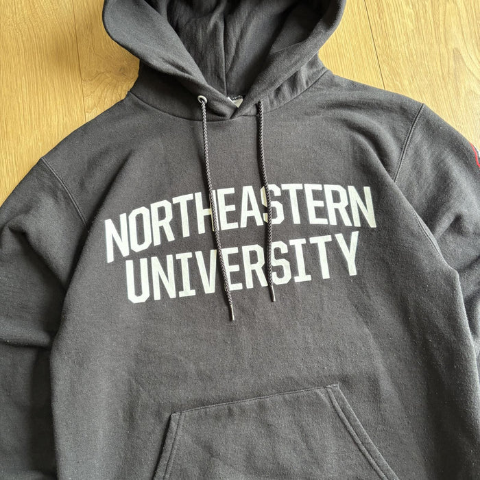 Oversized Champion Northeastern University Hoodie Black Spellout Huskies Size S