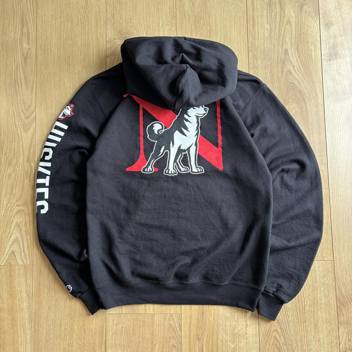 Oversized Champion Northeastern University Hoodie Black Spellout Huskies Size S