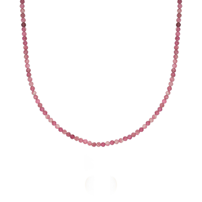Pink Tourmaline Beaded Necklace - 15-17"