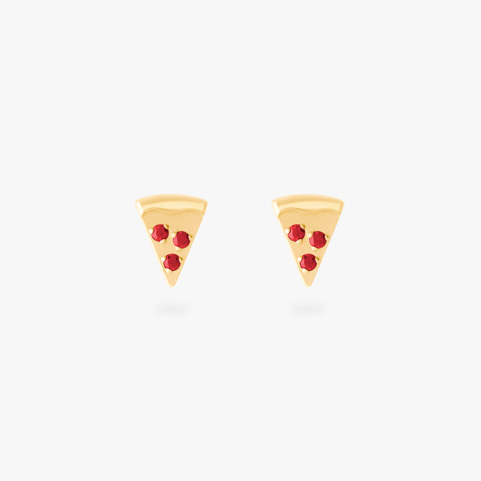 pair of pizza flatback studs with red stone accents in gold [pair] color:null|gold