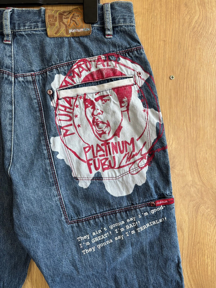 Platinum Fubu Limited Edition Baggy Jeans W34 Blue Y2K Hip Hop Denim