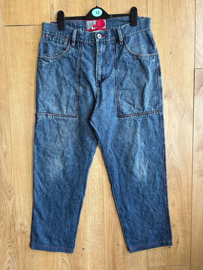Platinum Fubu Limited Edition Baggy Jeans W34 Blue Y2K Hip Hop Denim