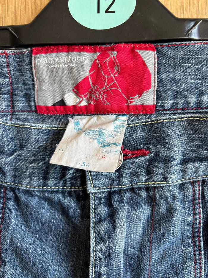 Platinum Fubu Limited Edition Baggy Jeans W34 Blue Y2K Hip Hop Denim