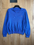 Polo Ralph Lauren Blue V Neck Cotton Knit Jumper Sweater Pony Logo Size L