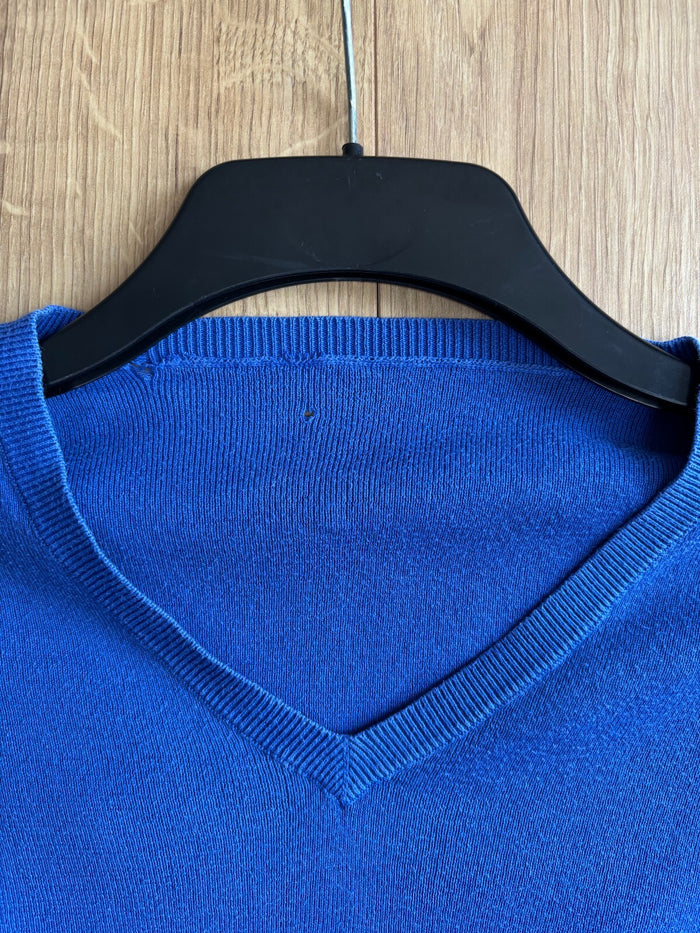 Polo Ralph Lauren Blue V Neck Cotton Knit Jumper Sweater Pony Logo Size L