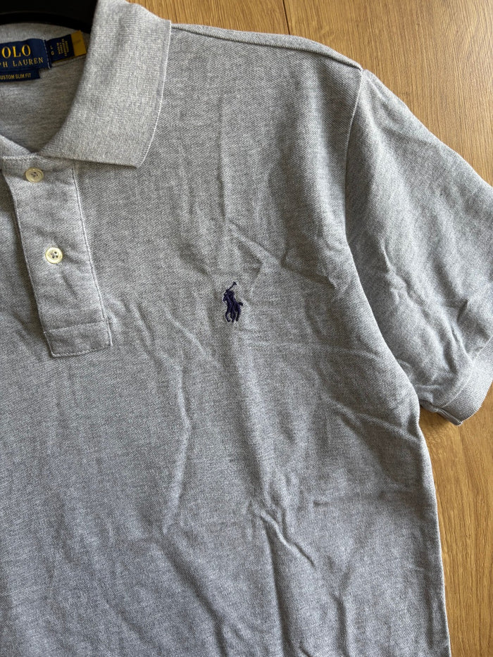 Polo Ralph Lauren Custom Slim Fit Polo Shirt Grey Purple Pony Size L