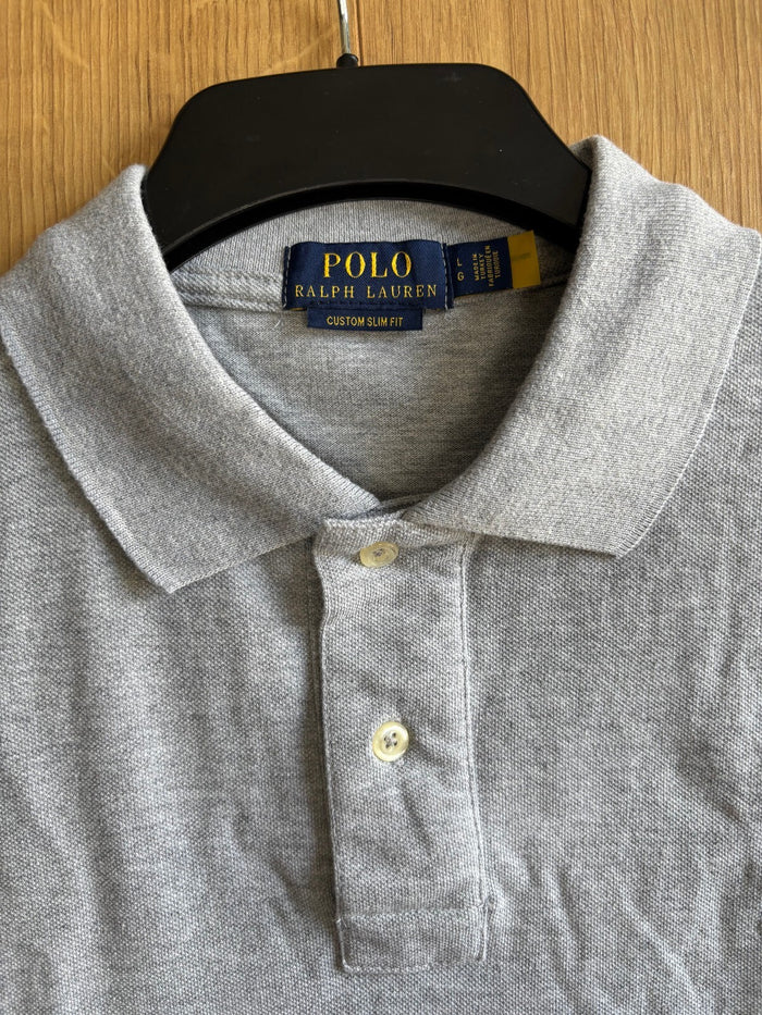 Polo Ralph Lauren Custom Slim Fit Polo Shirt Grey Purple Pony Size L