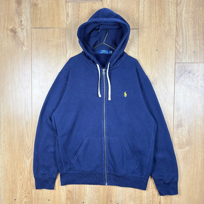 Polo Ralph Lauren Full Zip Hoodie Navy Yellow Pony Logo Mens Large Fleece