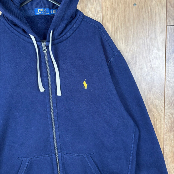 Polo Ralph Lauren Full Zip Hoodie Navy Yellow Pony Logo Mens Large Fleece