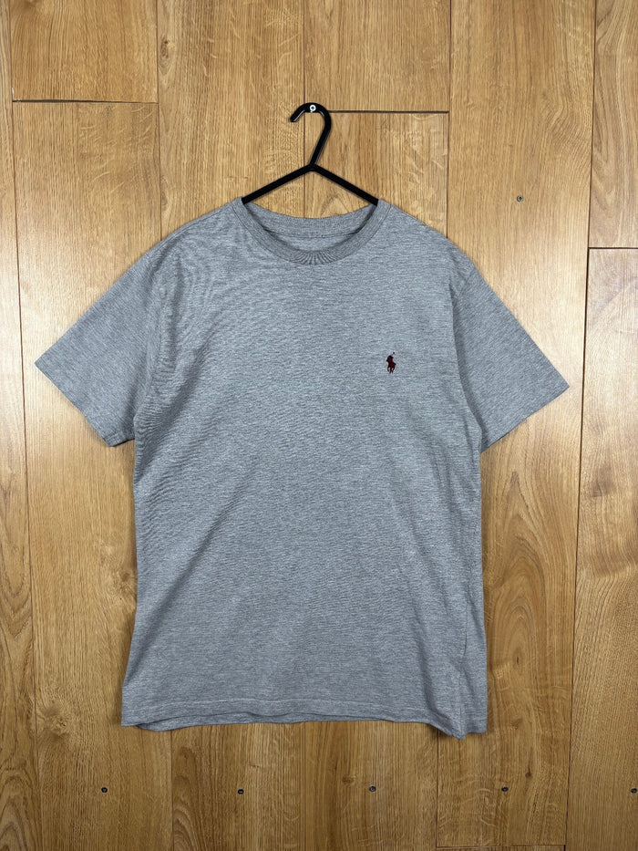 Polo Ralph Lauren Grey Marl T-Shirt Burgundy Pony Logo 100% Cotton
