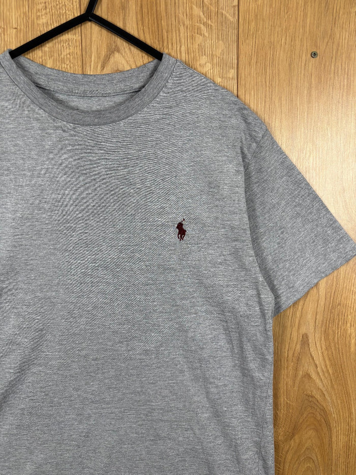 Polo Ralph Lauren Grey Marl T-Shirt Burgundy Pony Logo 100% Cotton