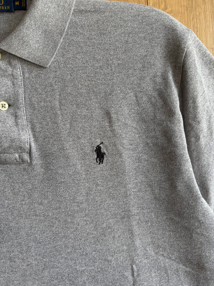 Polo Ralph Lauren Grey Polo Shirt Custom Slim Fit Black Pony Size M