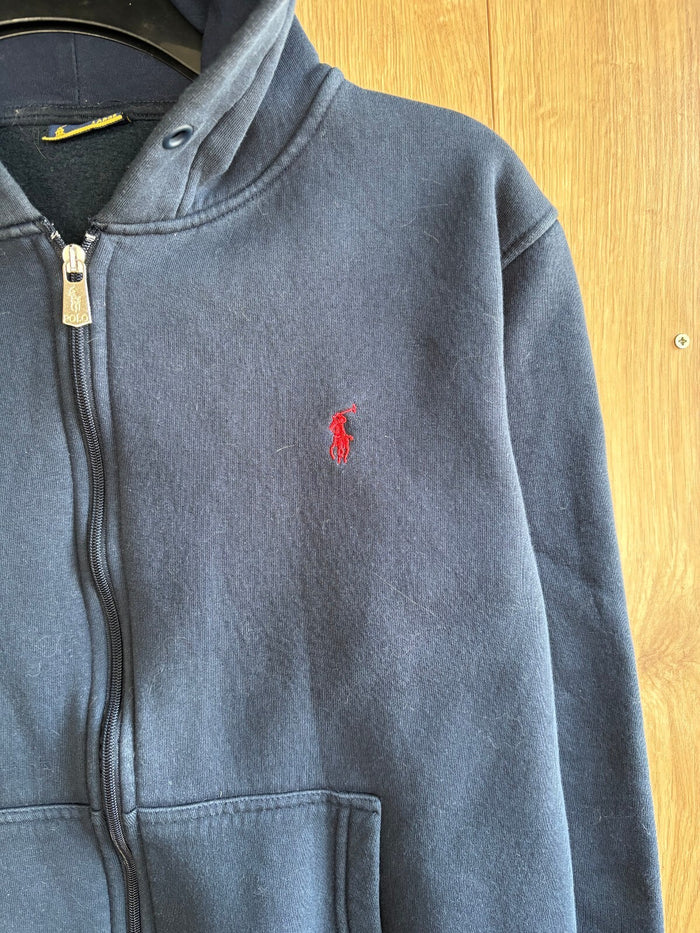Polo Ralph Lauren Navy Full Zip Hoodie Red Pony Logo Fleece Medium