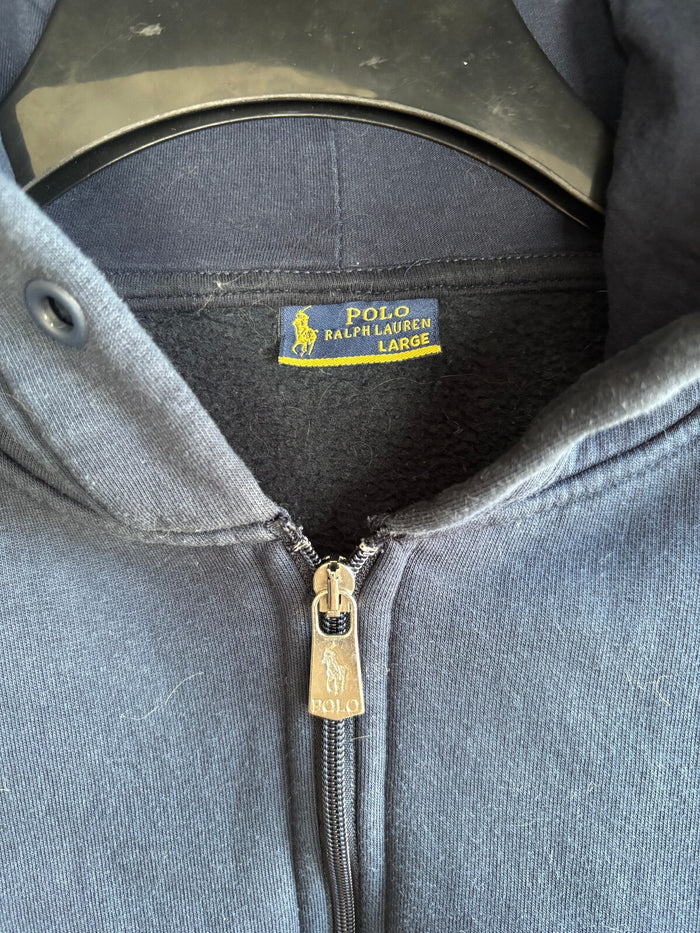 Polo Ralph Lauren Navy Full Zip Hoodie Red Pony Logo Fleece Medium